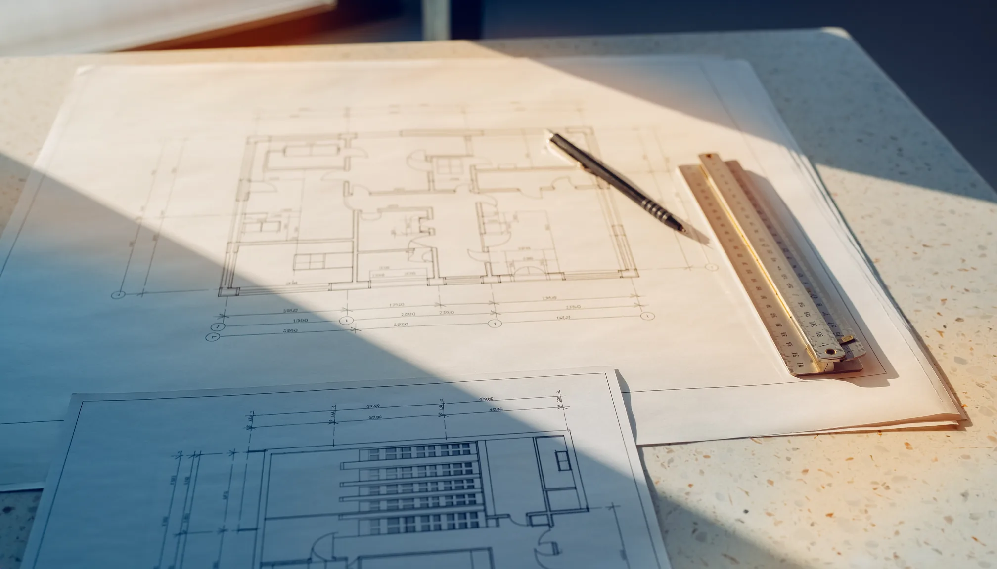 Escena ilustrativa de documentación arquitectónica y planos